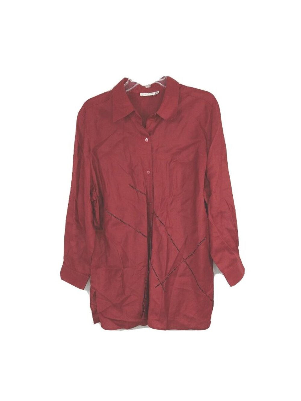 Gerard Pasquier Button Up Linen Flax Shirt Women Size 48 L Red Long Sleeve